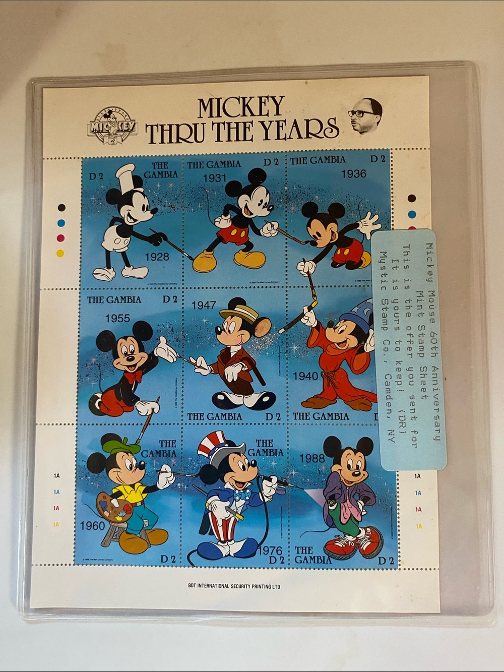 Thru The Years Mickey Mouse Stamp Sheet - Blue